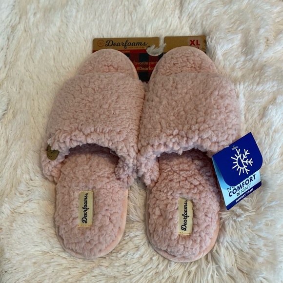 Dearfoams No Sweat Comfort Memory Foam Pink Sherpa Cozy Slippers XL (11-12) - Picture 1 of 2